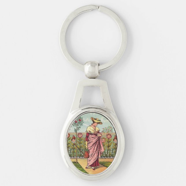 Garden Grow Flower Woman Art Antique Keychain (Front)
