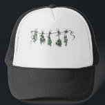 Garden Herbs, oragano, basil, thyme, dill Trucker Hat<br><div class="desc">A quaint,  cute design of bunches of drying kitchen herbs. Featuring basil,  thyme,  dill,  sage,  and rosemary.</div>