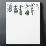 Garden Herbs Plaque<br><div class="desc">A quaint,  cute design of bunches of drying kitchen herbs. Featuring basil,  thyme,  dill,  sage,  and rosemary.</div>