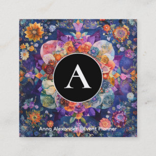 Garden in Motion Floral Mandala Design Square Business Card