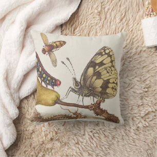 Garden Insects, Fly, Caterpillar, Pear, Centipede Throw Pillow