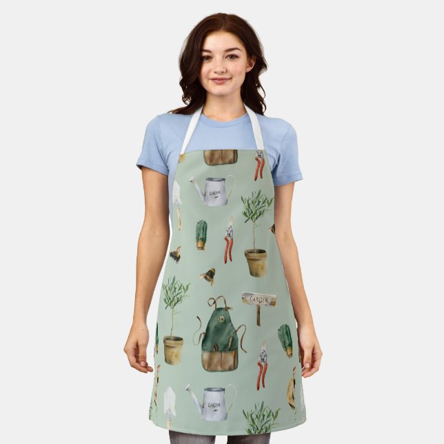Garden inspired, plants, bees, nature outdoor apron (Worn)