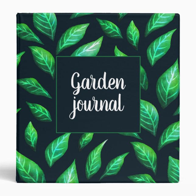 Garden Journal Dark Botanical Green Leaves Binder (Front)