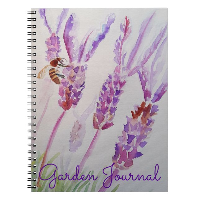 Garden Journal Lavender Bee Watercolour Notebook (Front)