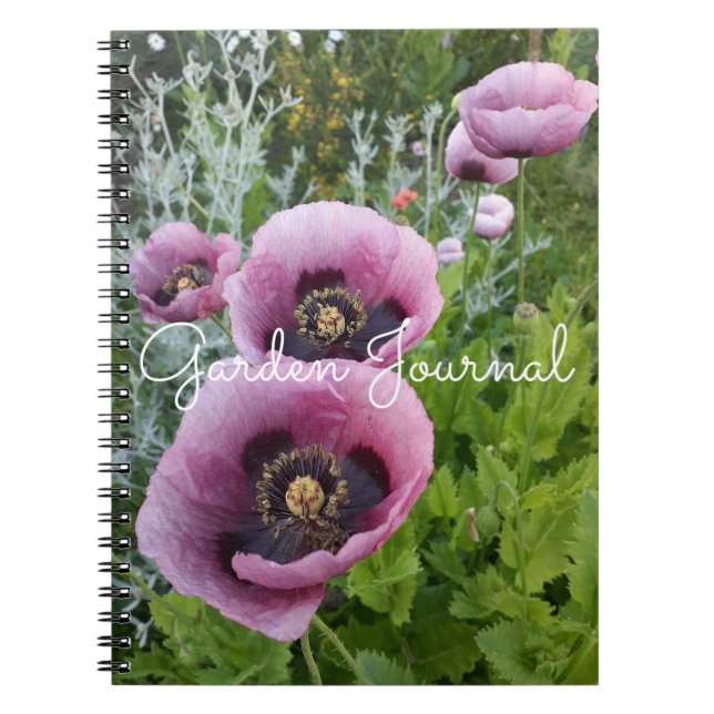 Garden Journal Poppy Floral Pink Purple Notebook (Front)