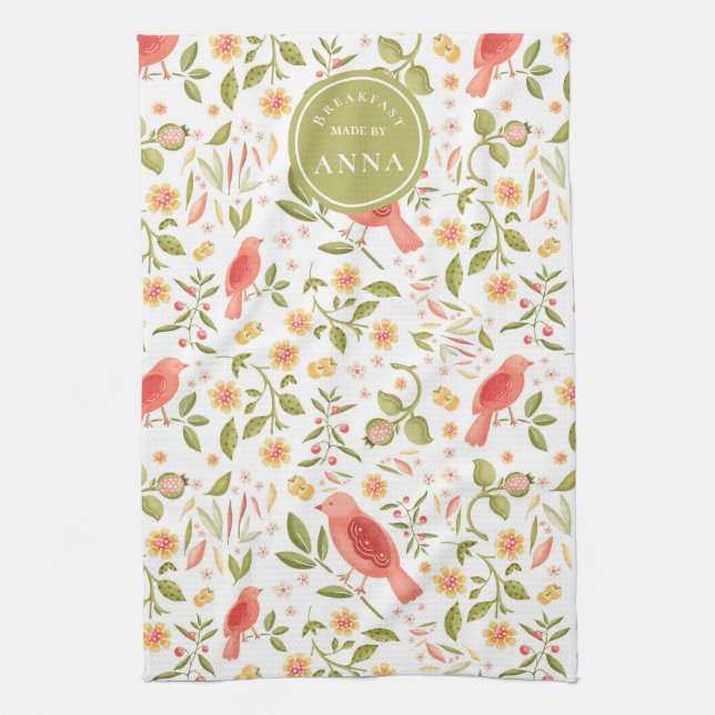 Garden Kitchen – Botanical Bird & Fruits Design Towel (Vertical)