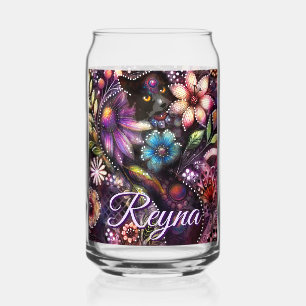 Garden Kitty Cat Floral Abstract Personalized Can Glass