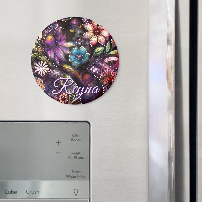 Garden Kitty Cat Floral Abstract Personalized Magnet (In Situ (Fridge))