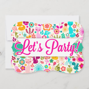 Garden Kitty "Let's Party!" Invitations