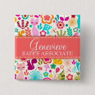 Garden Kitty Name Badge 2 Inch Square Button