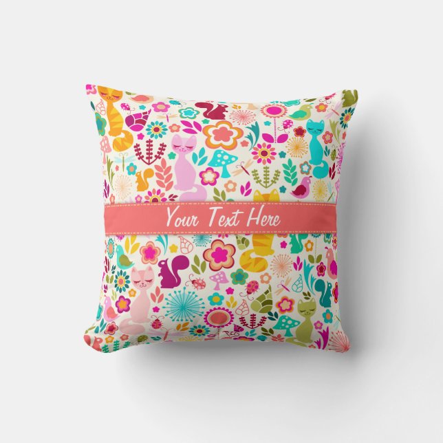 Garden Kitty Throw Pillow (Front)