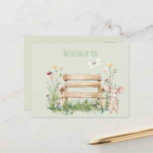 Garden Ladybug Dragonfly Mouse Bench Garden  Postcard