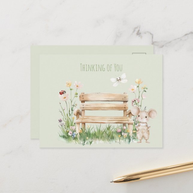 Garden Ladybug Dragonfly Mouse Bench Garden  Postcard (Front/Back In Situ)