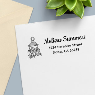 Garden Lantern Flowers Address 3 Self-inking Stamp