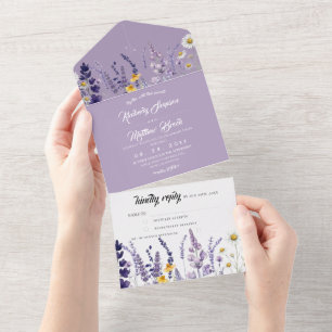Garden Lavender & Wildflower Rustic Wedding All In One Invitation