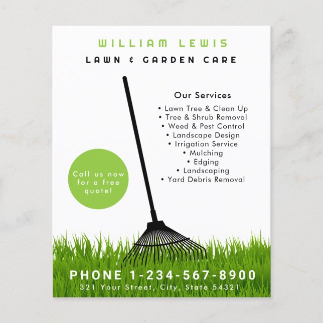 Garden Lawn Care Landscaping Modern Grass Rake Flyer (Front)