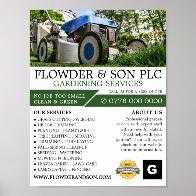 Garden Lawn-Mower, Garden Service, Horticulturist Poster (Front)