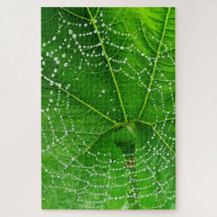 Garden Leaf Spider Web with Dew Drops Photo Design Jigsaw Puzzle