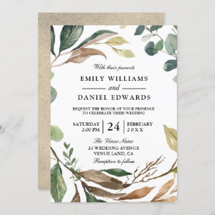 Garden Leaf Wreath Elegant Fall or Spring Wedding Invitation