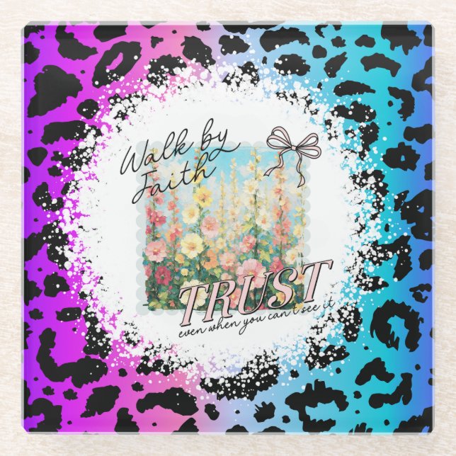 Garden Leopard Print Christian Glass Coaster (Front)