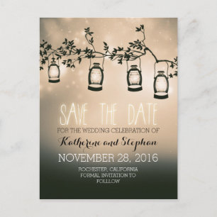 garden lights - lanterns rustic save the date announcement postcard