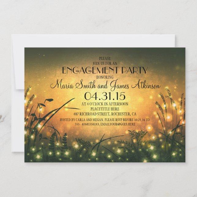 garden lights rustic engagement party invitation (Front)
