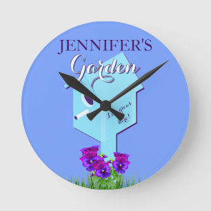 Garden "Love grows here!" Birdhouse For Wall Round Clock