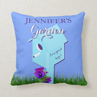 Garden "Love grows here!" Birdhouse Pansies Throw Pillow