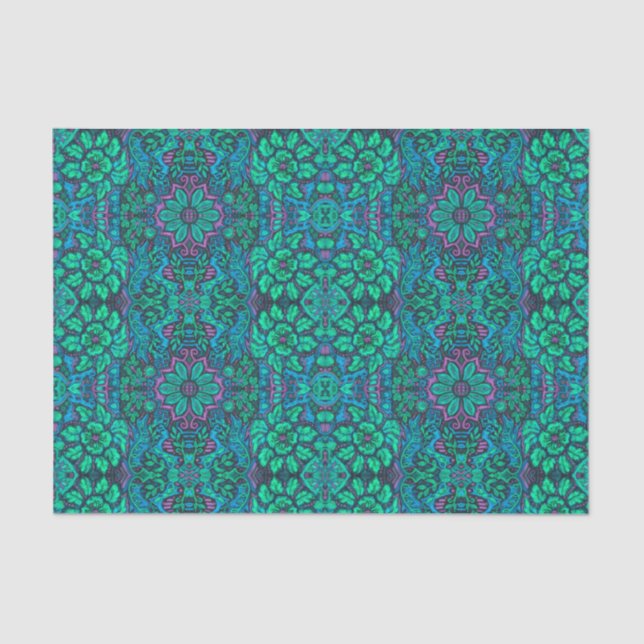 Garden Magic Flowers Bohemian Arabesque Mint Green Tissue Paper (Front)