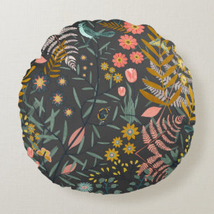 Garden of birds round pillow