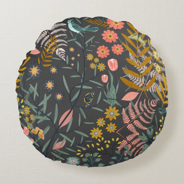 Garden of birds round pillow (Front)
