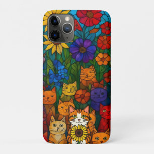Garden of Cats Stained-Glass Floral Art iPhone 11 Pro Case