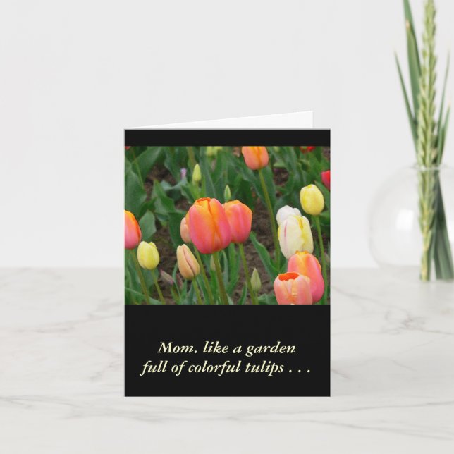 "GARDEN OF COLORFUL TULIPS", MOTHERS DAY CARD (Front)