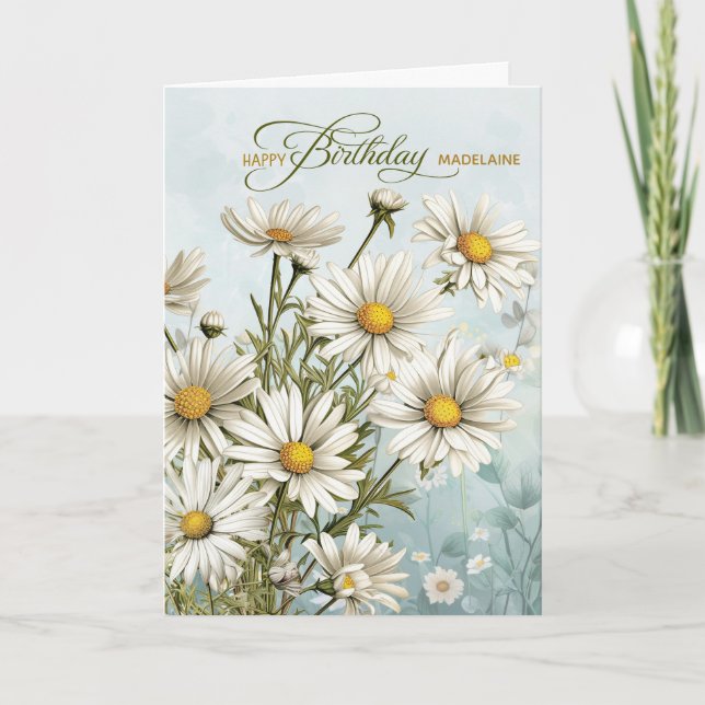 Garden of Daisies with Name Birthday Card (Front)