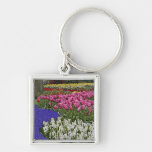 Garden of grape hyacinth, hyacinth and tulips, keychain