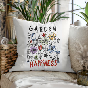 Garden of Happiness – Paris Floral Sketch Throw Pillow