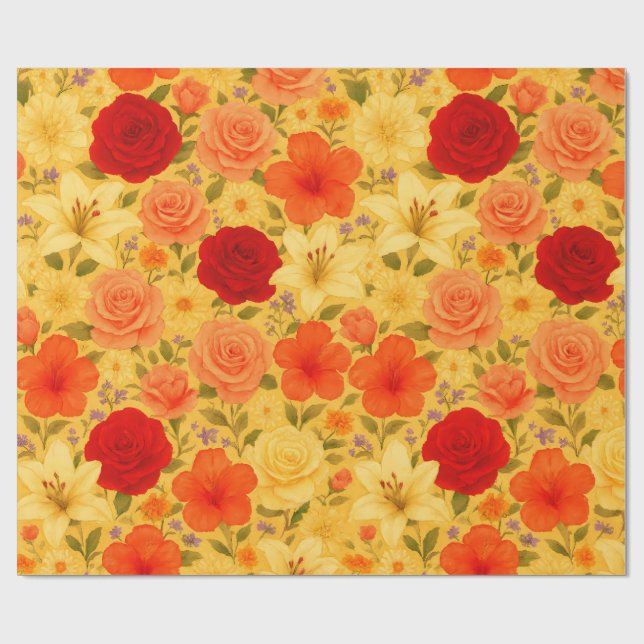 Garden of Harmony – Watercolor Floral Medley Wrapping Paper (Flat)