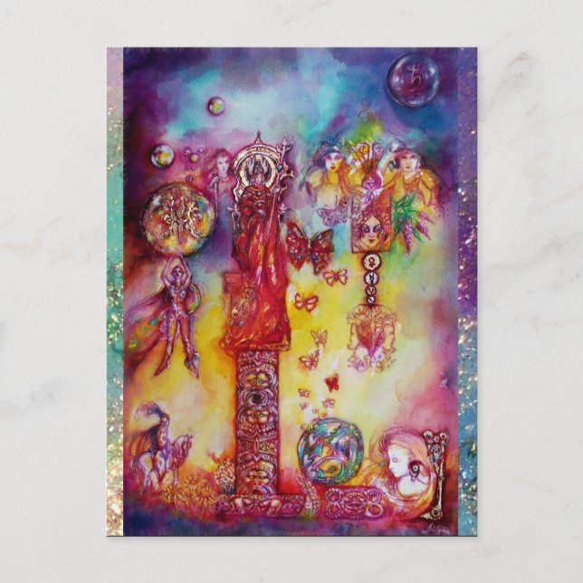 GARDEN OF LOST SHADOWS FAIRIES,BUTTERFLIES pink Invitation Postcard (Front)