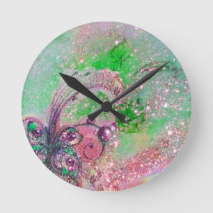 GARDEN OF LOST SHADOWS,MAGIC BUTTERFLY PLANT Green Round Clock