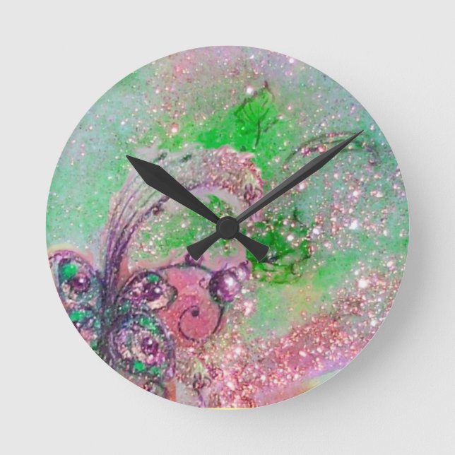 GARDEN OF LOST SHADOWS,MAGIC BUTTERFLY PLANT Green Round Clock (Front)