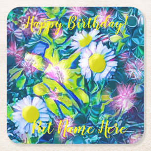 Garden of Love Wildflowers Birthday Napkins Square Paper Coaster