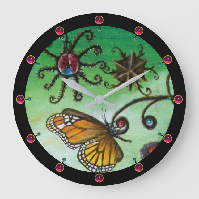 GARDEN OF MELISSA Magic Butterfly, Ladybug,Green Large Clock (Front)