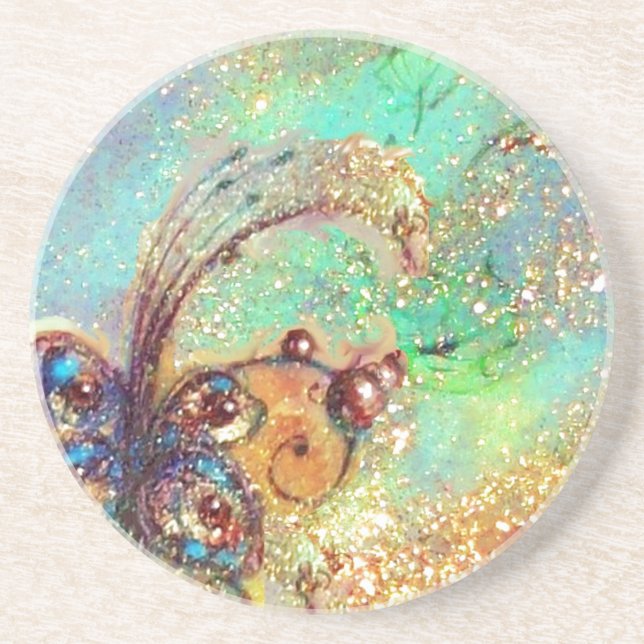 GARDEN OF THE LOST SHADOWS -BUTTERFLY PLANT blue Coaster (Front)