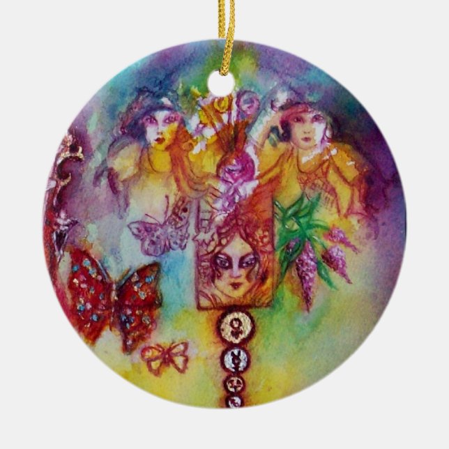 GARDEN OF THE LOST SHADOWS- BUTTERFLY PLANT Heart Ceramic Ornament (Front)