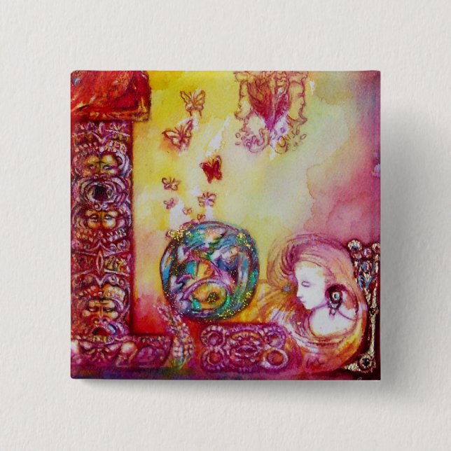 GARDEN OF THE LOST SHADOWS -FAERY AND BUTTERFLIES 2 INCH SQUARE BUTTON (Front)
