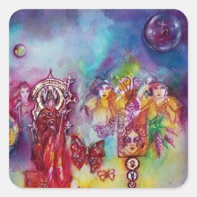GARDEN OF THE LOST SHADOWS, FAERY AND BUTTERFLIES SQUARE STICKER (Front)