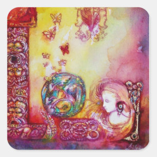 GARDEN OF THE LOST SHADOWS, FAERY AND BUTTERFLIES SQUARE STICKER