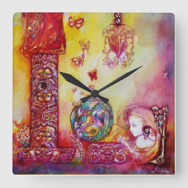 GARDEN OF THE LOST SHADOWS-FAIRIES AND BUTTERFLIES SQUARE WALL CLOCK (Front)