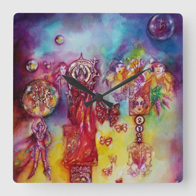 GARDEN OF THE LOST SHADOWS-FAIRIES AND BUTTERFLIES SQUARE WALL CLOCK (Front)