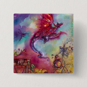 GARDEN OF THE LOST SHADOWS -FLYING RED DRAGON 2 INCH SQUARE BUTTON